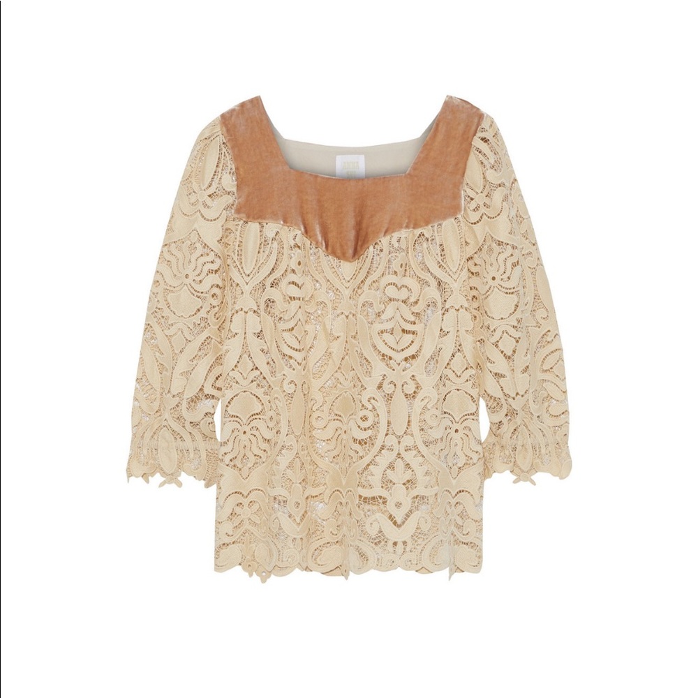 Anna sui guipure lace and velvet blouse, NWT, sz s